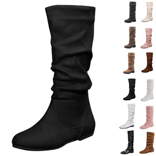 Cowboystiefel für Damen, kniehoch, modisch, bequem, Blockabsatz, spitzer Zehenbereich, Wildleder, Slouch-Wanderschuhe, 01 black, 37 EU Cowboystiefel für Damen, kniehoch, modisch, bequem, Blockabsatz, spitzer Zehenbereich, Wildleder, Slouch-Wanderschuhe, 01 black, 37 EU von Generisch