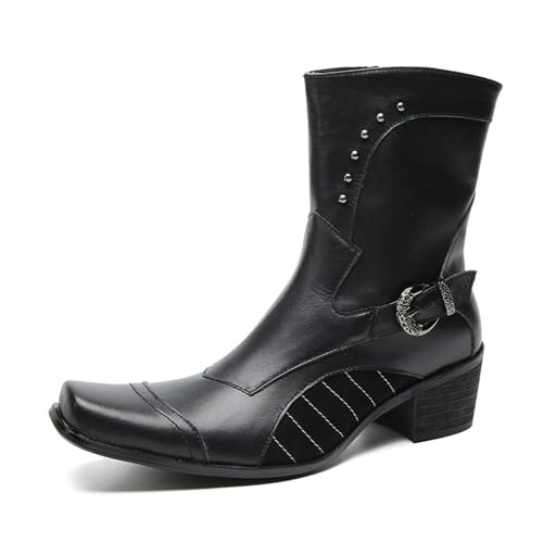 Cowboystiefel für Herren, Partykleid, lässig, Knöpfe, Motorradstiefel, modisch, Westernstiefel, Chelsea, hohe Stiefel für Herren, Schwarz , 39 2/3 EU von Generisch