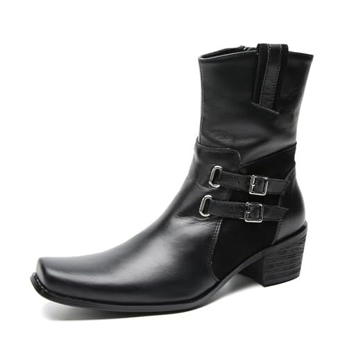 Cowboystiefel für Herren, Partykleid, lässig, Motorradstiefel, modisch, Westernstiefel, Chelsea, hoher Stiefel für Herren, Schwarz , 45 1/3 EU von Generisch