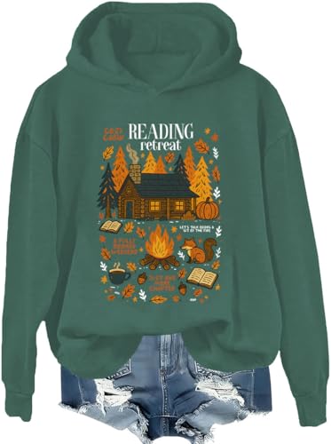Cozy Cabin Reading Retreat Hoodie & Sweatshirt, Cozy Fall Reading Cabin Shirts Women Man, Grün 1, L von Generisch