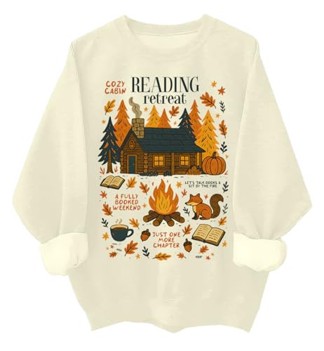 Cozy Cabin Reading Retreat Sweatshirt Funny Fall Bookish Autumn Book Lover Shirt, Khika, M von Generisch