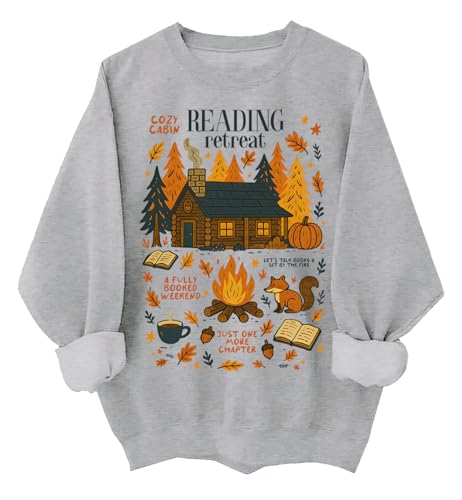 Cozy Cabin Reading Retreat Sweatshirt Funny Fall Bookish Autumn Book Lover Shirt, grau, 3XL von Generisch