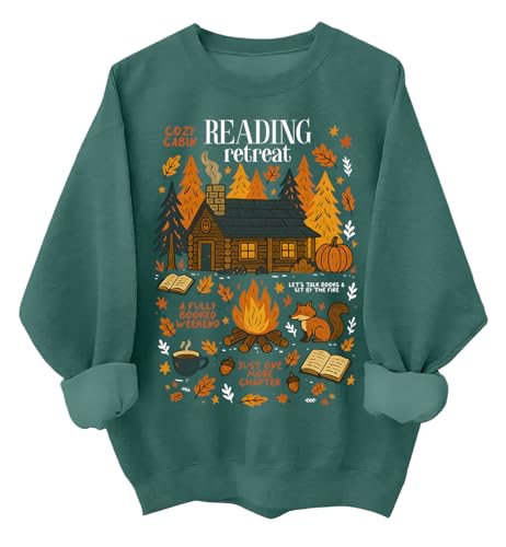 Cozy Cabin Reading Retreat Sweatshirt Funny Fall Bookish Autumn Book Lover Shirt, grün, L von Generisch