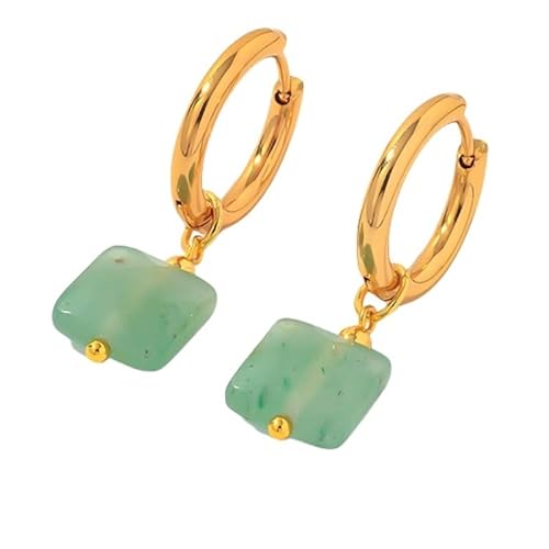 Creolen mit Quadratischem Edelsteintropfen, Zierliche, Modische Grüne Aventurin Huggie Creolen, Statement Schmuck für Hochzeitsfeiern für Frauen und Mädchen von Generisch