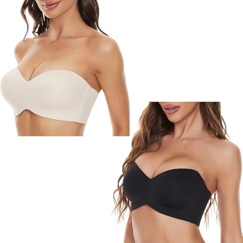 Criterion BH, volle Unterstützung, rutschfester, wandelbarer Bandeau-BH, trägerloser BH für Damen, unsichtbarer Schlauch-Top-BH, Schwarz + Beige, 85J Criterion BH, volle Unterstützung, rutschfester, wandelbarer Bandeau-BH, trägerloser BH für Damen, unsichtbarer Schlauch-Top-BH, Schwarz + Beige, 85J von Generisch