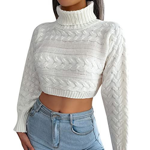 Crop Pullover Damen Strickpullover Sexy Kurz Geschnittene Pullover mit Rundhalsausschnitt Langarm Sweatshirt Elegant Strickpulli von Generisch