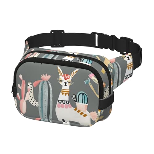Crossbody Bauchtasche für Damen und Herren, modische Gürteltasche zum Wandern, Laufen, Reisen, Lamas und Kakteen Muster, mehrfarbig, Einheitsgröße, Geldgürtel von Generisch