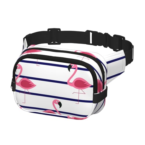 Crossbody Bauchtasche für Damen und Herren, modische Gürteltasche zum Wandern, Laufen, Reisen, rosa Flamingos mit Streifen von Generisch