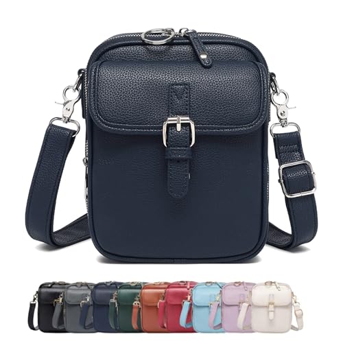 Crossbody Leather Bag, Double Layer Large Capacity Messenger Bag, Vintage Faux Leather Built in Purse Anti Theft Bags (Navy) von Generisch