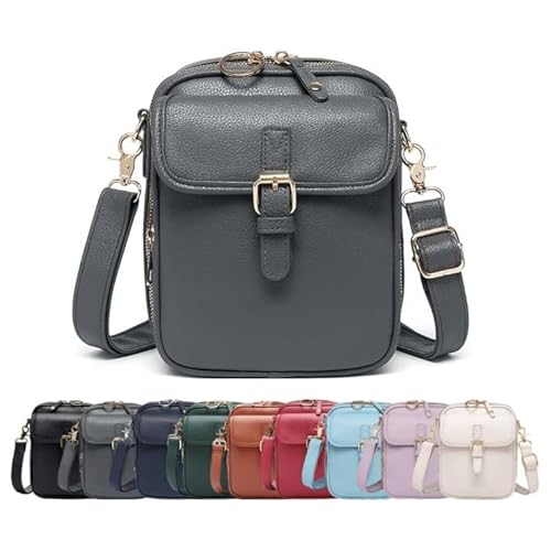 Crossbody Leather Bag,Double Layer Large Capacity Messenger Bag, Retro faux leather built-in wallet anti-theft bag (Grey) von Generisch