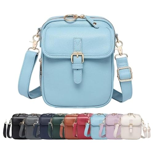 Crossbody Leather Bag,Double Layer Large Capacity Messenger Bag, Retro faux leather built-in wallet anti-theft bag (Light Blue) von Generisch