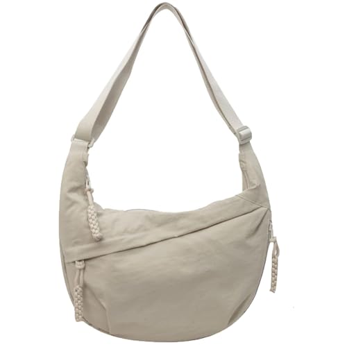 Crossbody Nylon Crescent Bag for Women,Casual Dumpling Bag Moon Shoulder Bag s Fashion Plain Color Nylon Lightweight Small Hobo Suitable for commuting and traveling (White) von Generisch