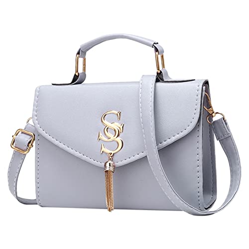 Crossbody-Tasche für Damen, lässig, Umhängetasche, verstellbarer Riemen, Schultertasche mit Quaste, Dekoration, kleine Schultertaschen für Damen, grau, Einheitsgröße Crossbody-Tasche für Damen, lässig, Umhängetasche, verstellbarer Riemen, Schultertasche mit Quaste, Dekoration, kleine Schultertaschen für Damen, grau, Einheitsgröße von Generisch