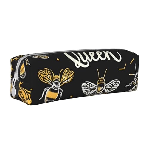 Crown Bee Federmäppchen, tragbar, zylindrisch, mit Reißverschluss, Kosmetiktasche aus Leder, weiß, Einheitsgröße, Schulrucksack von Generisch