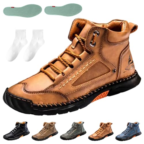 Cryonessa Stiefel, Herren Bequeme Handgefertigte rutschfeste Wasserdichte Fußgewölbeunterstützung Breite Outdoor-Schuhe (Braun, EU, Erwachsene, 46, Numerisch, EU Schuhgrößensystem, M) von Generisch
