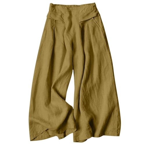 Culotte Damen Sommer Knielange Hosenrock Plissee Lang Mit Taschen Culotte Jogginghose Palazzo Große Größen Lässig 7/8 Hose Marlenehose Linen Pants Leinenhose von Generisch