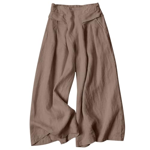 Culotte Damen Sommer Knielange Hosenrock Plissee Lang Mit Taschen Culotte Jogginghose Palazzo Große Größen Lässig 7/8 Hose Marlenehose Linen Pants Leinenhose von Generisch