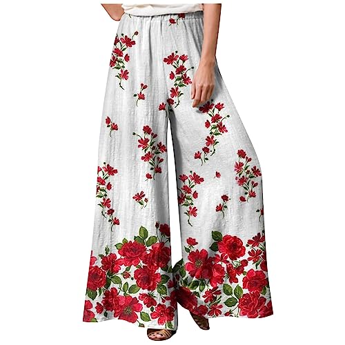 Culottes Hosen Damen Sommer, Luftige Hosen Damen Sommer High Waist Hose Damen Damen Sommer Print Elastische Taille Lose Casual Wide Leg Hose Hose Damen Hosen Schwarz Weit Hosen Damen Rock(Rot,XL) von Generisch