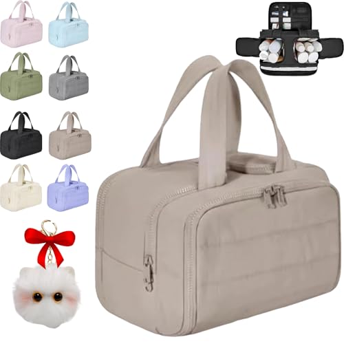 Cureaway Travel Cosmetic Bag, Curetoaway Large Capacity Wide-Open Travel Cosmetic Bag, 4-In-1 Multi-Functional Toiletry Bag for Women, Dry-and-Wet Separation with 4 Compartments (Khaki) von Generisch