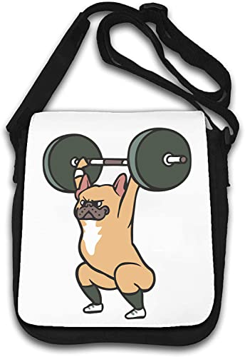 Cute Cartoon Mops Powerlifter Snatch Snatching Langhantel Schultertasche Weiß von Generisch