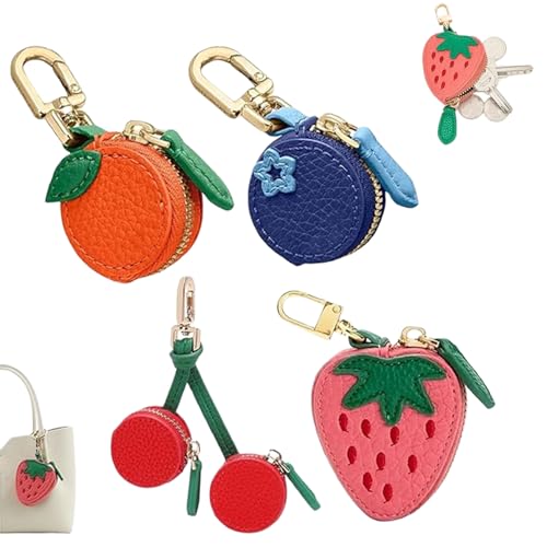 Cute Fruit Coin Purse Bag Charm Accessories,Y2K Strawberry Keychain, Mini Purse Keychain for Handbags Gifts (A-4PCS) von Generisch
