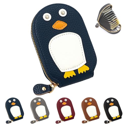 Cute Penguin Pu Credit Card Coin Wallet, Small Genuine Leather Wallet for Women, Card Storage Multi Slot Portable Wallet (Blue) von Generisch