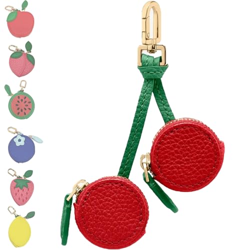 Cute Strawberry & Lemon Mini Coin Purse Charm, Cute Fruits Coins Pouch Strawberry Wallet, PU Material, Cute Fashion Accessory, for Women, Teens & Kawaii Lovers (Cherry) von Generisch
