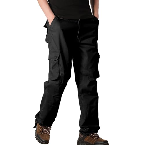 DENGJIAMY Herren-Cargohose, Übergröße, Outdoor, Wandern, Arbeitshose mit mehreren Taschen, lässig, einfarbig, gerades Bein, Herrenhose, Schwarz , 8XL von Generisch