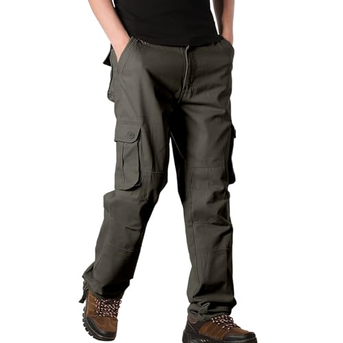 DENGJIAMY Herren-Cargohose, Übergröße, Outdoor, Wandern, Arbeitshose mit mehreren Taschen, lässig, einfarbig, gerades Bein, Herrenhose, armee-grün, 9XL von Generisch