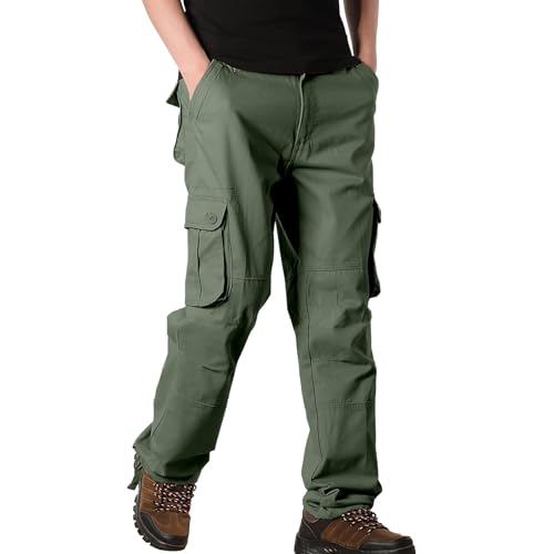 DENGJIAMY Herren-Cargohose, Übergröße, Outdoor, Wandern, Arbeitshose mit mehreren Taschen, lässig, einfarbig, gerades Bein, Herrenhose, grün, 7XL von Generisch
