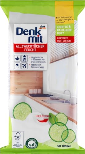 DENK MIT Feuchttücher Feuchte Allzwecktücher Limette & Basilikum 50 St (10 Packungen) von Generisch