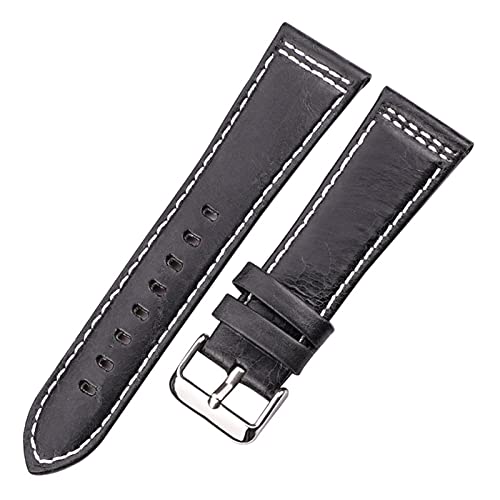 DSHDFJ Echtes leder watch bands gürtel 22mm 24mm frauen männer schwarz braun blau orange armbands 5 mit rostfreiem stahl pin schnalle(Black,24mm) von Generisch