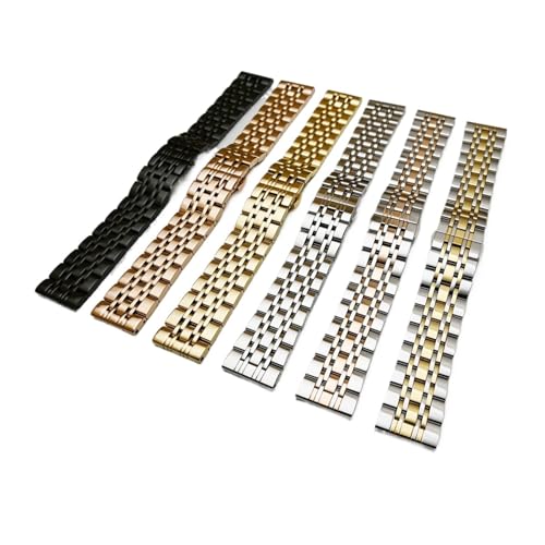 DSHDFJ Edelstahl Watch Strap Band 12mm 16mm 18mm 19mm 20mm 22mm 24mm 7 Perlen Uhrenarmband Armband Kompatibel mit Männern Mechanische Uhren Quarz(Rose gold,12mm) von Generisch