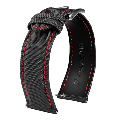DSHDFJ Faser Nylon wasserdichte Uhr mit männlichen Weiß 20 21 22 23 24mm handgefertigte Canvas Armband Army Sportuhr Nylon Armbandband(Black red silver,22mm) von Generisch