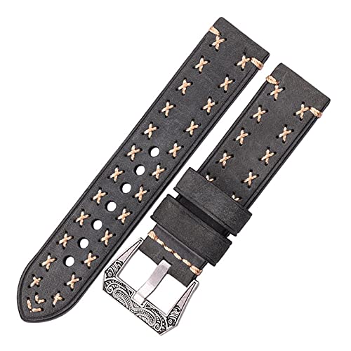 DSHDFJ Handgefertigte Uhren mit Retro Edelstahlschnalle 22mm 24mm Männer Frauen Echtes Leder Uhrenbandband Gürtel Watch accessorie(Green,24mm) von Generisch