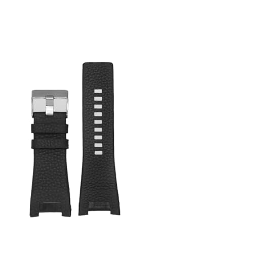 DSHDFJ Kompatibel mit demsel. DZ4246 DZ127. 3b armband 32 * 17mm einfach schwarz dunkelbraun echtes leder aus echtes leder stahlverschluss watchband gurt engagierte männer(B black silver) von Generisch