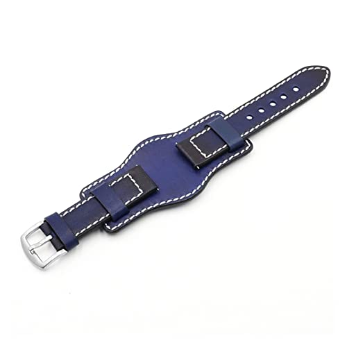 DSHDFJ Retro Handmade Herren Armbanduhrarmband 20mm 22mm 24mm Leder Manschette Uhr Armband Gelb Blau Schwarz Grün Rote Farbe Uhrenarmband(Blue,24mm) von Generisch