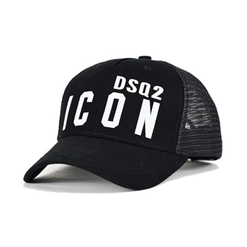 DSQ2SICONs Herren-Baseballkappe, klassisch, sportlich, lässig, Sommermütze, bedruckt, klassische Snapback-Mütze, schwarz 2, Einheitsgröße von Generisch