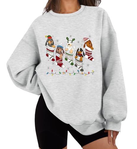 Dackel-Weihnachts-Sweatshirt, Dackel-Hundeliebhaber, Dackel, Sweatshirt für Damen, grau, S Dackel-Weihnachts-Sweatshirt, Dackel-Hundeliebhaber, Dackel, Sweatshirt für Damen, grau, S von Generisch