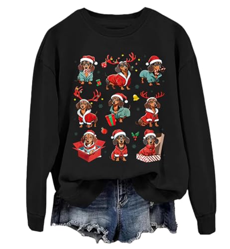 Dackel Weihnachtspullover Dackel Weihnachten Shirt Weihnachten Dackel Shirt Dackel Sweatshirts für Damen, Schwarz , L von Generisch