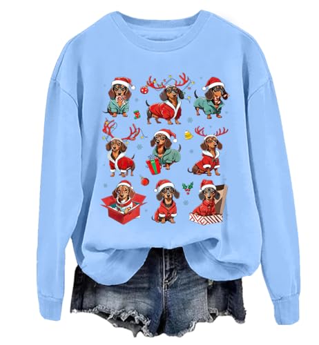 Dackel Weihnachtspullover Dackel Weihnachten Shirt Weihnachten Dackel Shirt Dackel Sweatshirts für Damen, himmelblau, XL von Generisch