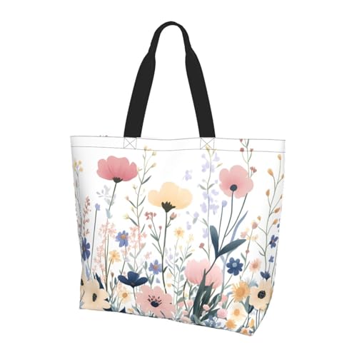 Daisy Flower Tote Bag Damen Schulterhandtaschen Floral Bunte Einkaufstaschen Wasserabweisend Große Handtasche mit Innentasche für Arbeit Reisen Schule von Generisch