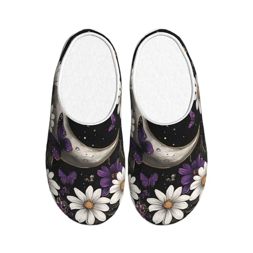 Daisy Moon Damen Hausschuhe Flanell Haus Pantoffeln für Herren Schmetterling Blume rutschfeste Warme Winterschuhe für Indoor Outdoor, mehrfarbig, X-Small Men/ X-Large Women von Generisch