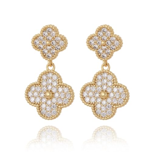 Damen 14 Karat Vergoldete Ohrringe Elegant Strass doppel Kleeblatt Ohrhänger Neu Clover Wasserfest schmuck collection (Gold) von Generisch
