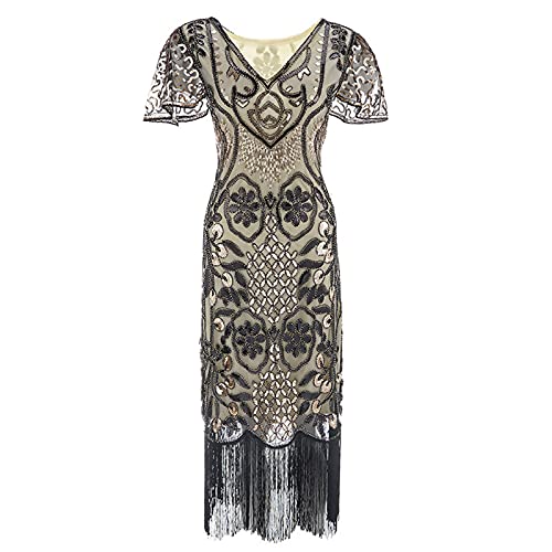 Damen 1920s Vintage Kleid Flapper Charleston Kleid Pailletten Perlen Quasten Gatsby Kostüm Kleid 20er Jahre Retro Stil Abschlussballkleid Cocktailkleid Damen Fasching Kostüm Paillettenkleider von Generisch