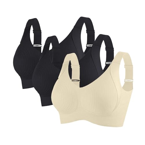 Damen 2/3er Set BH ohne Bügel Push up BHS V-Ausschnitt Bügelloser BHS Sport Gerippt Klassische Bustier Seamless T Shirt Bequem Bralette Modisch Atmungsaktiv Bra Soft Schlaf BH von Generisch