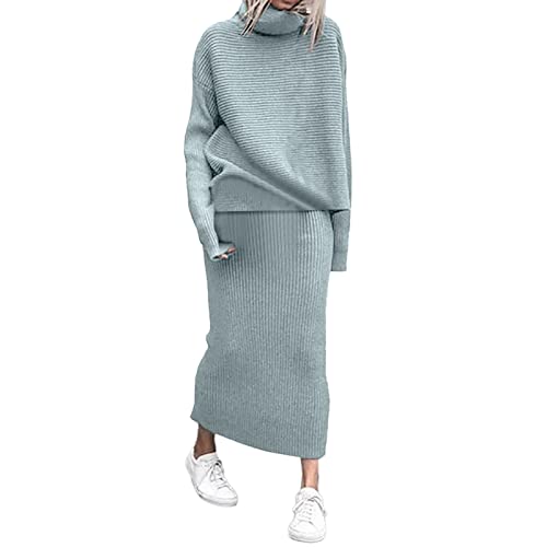 Damen 2 Teiler Set Strickkleid | Strickrock Und Pullover Set Casual Rollkragenpullover Zweiteilig Große Größen Jersey-Kleid Feinstrick Bleistiftrock Herbstkleid Anzug Freizeitkleid Winterkleid von Generisch