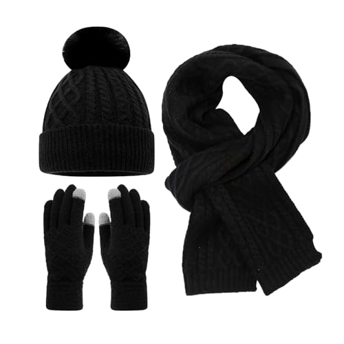 Damen 3 In 1 Winter Mütze Schal Touchscreen Handschuhe Set Thermo Strickmütze Beanie Wintermütze Schals Winterschal Winterhandschuhe Geschenk für Frauen von Generisch