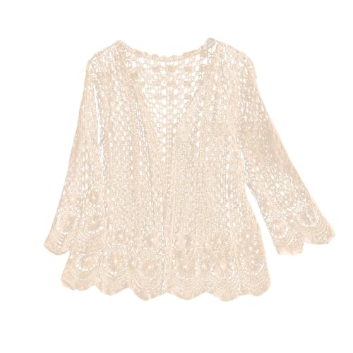 Damen Ärmellos Strickweste Häkelweste Blumenmuster Retro Ärmellos Vorne Offen Kurze Weste Schal Strickjacke Strick Weste Gilet Häkeln Hohl Spitze Vielseitiger ärmelloser dünner (A5-Beige, One Size) von Generisch