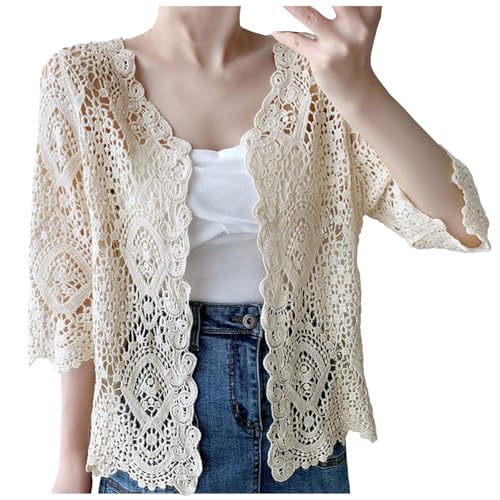 Damen Ärmellos Strickweste Häkelweste Blumenmuster Retro Ärmellos Vorne Offen Kurze Weste Schal Strickjacke Strick Weste Gilet Häkeln Hohl Spitze Vielseitiger ärmelloser dünner Außen (One Size) von Generisch